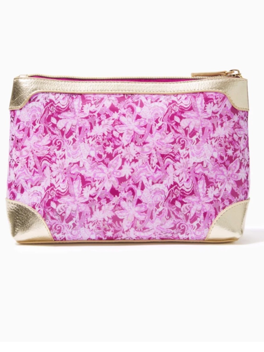 Lilly Pulitzer PVC Pouch/Cosmetics Case Mulberry Wild Ride NWOT pink and gold
